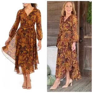 NWT Vince Camuto Paisley Print Asymmetric Hem Midi Dress PS Boho Fall Holiday